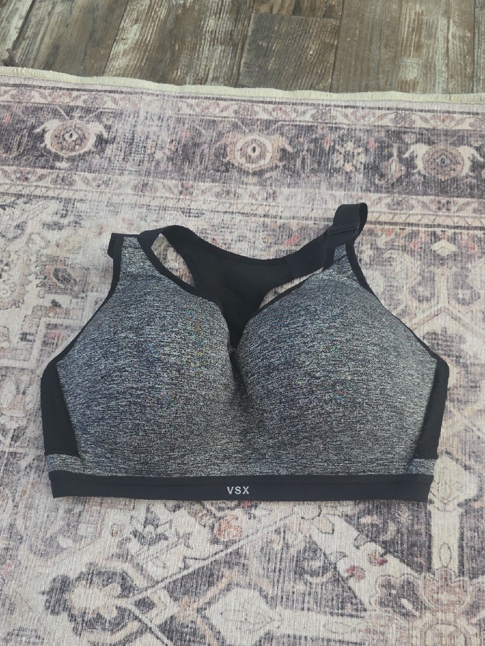 VSX Black and Gray Heather High-Impact Sports Bra with Mesh Detail